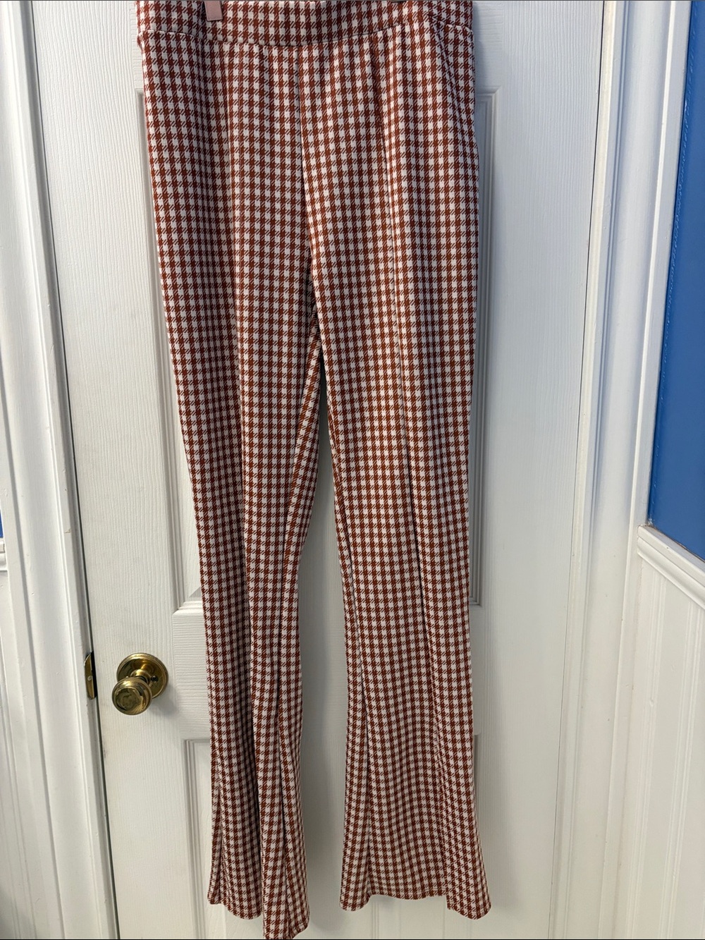 Urban Renewal Stretch Brown & White Gingham Boot Cut Pants